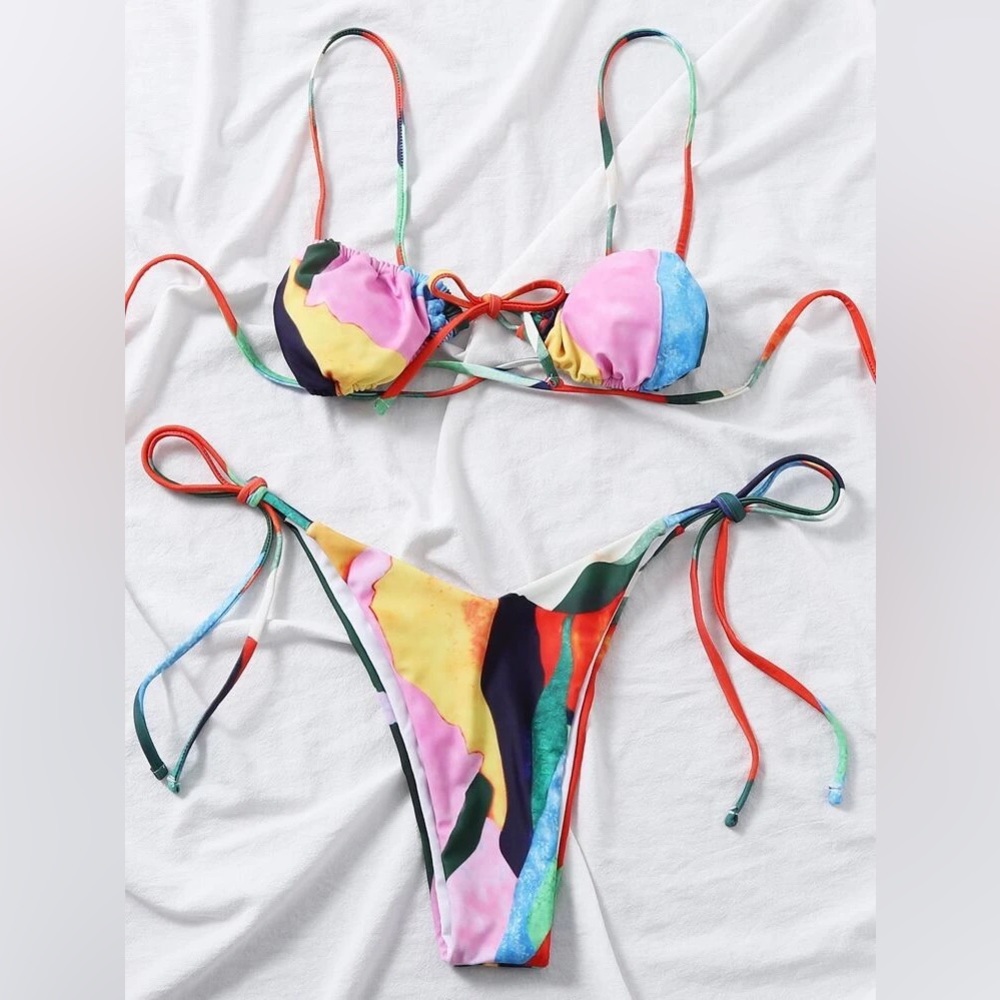 Side tie smock neck shein bikini